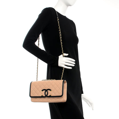 Chanel Caviar Quilted Medium CC Filigree Flap Beige Black 2 of 8