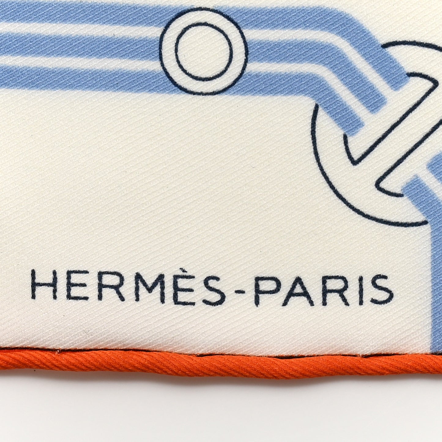 Silk Correspondance Hermes-Paris Pocket Square Scarf 45 White Ciel Orange
