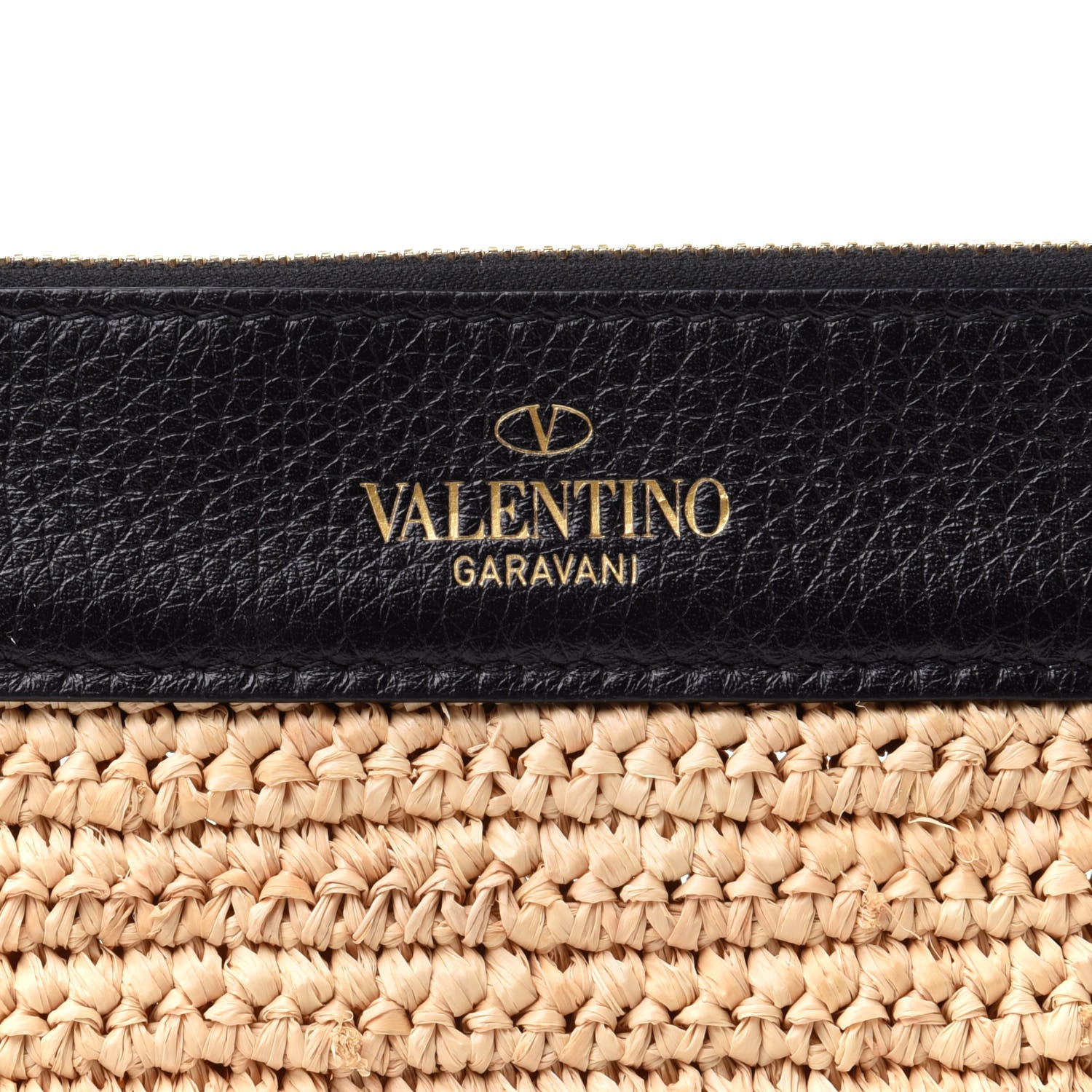Valentino Garavani Raffia Calfskin Small Rockstud Zip Pouch Naturale Black 7 of 10