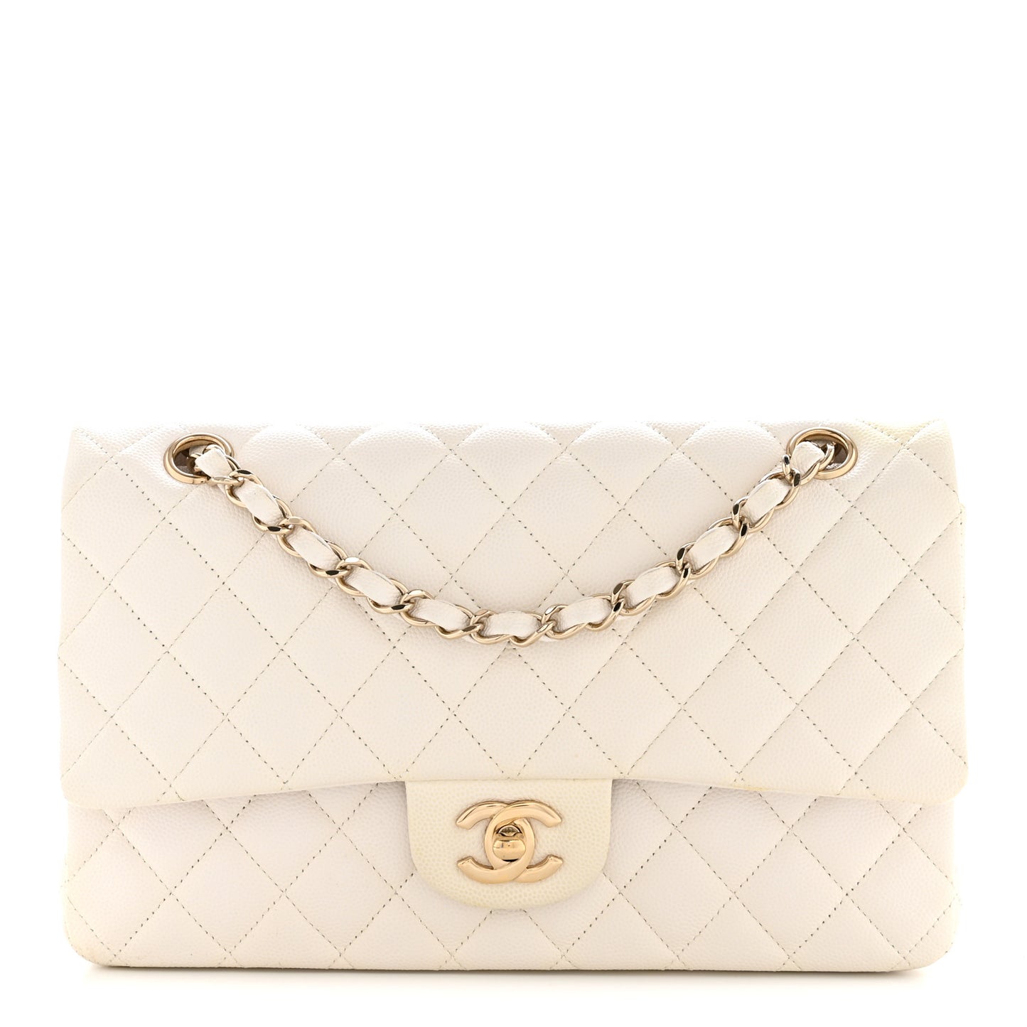 Caviar Quilted Medium Double Flap White