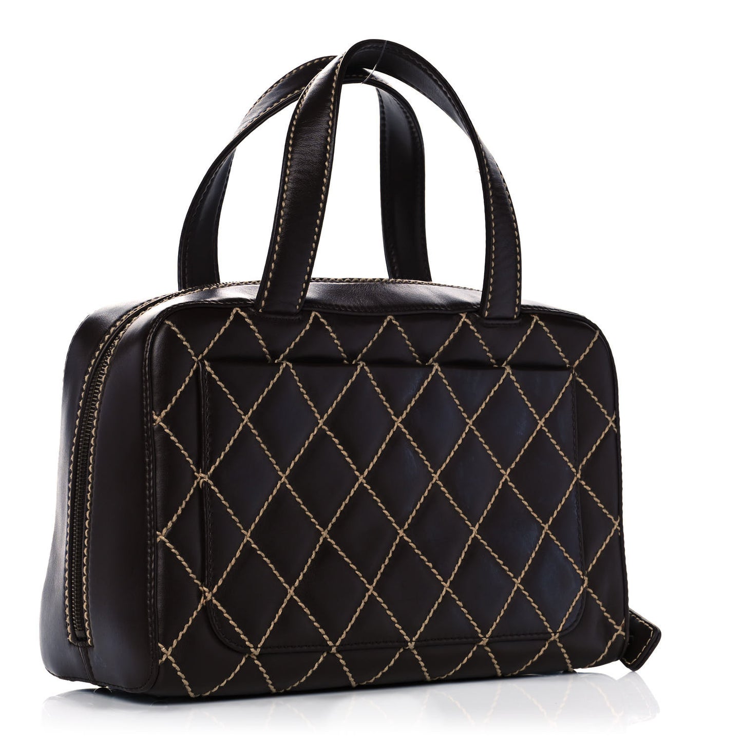 Calfskin Contrast Stitch Surpique Bowler Dark Brown
