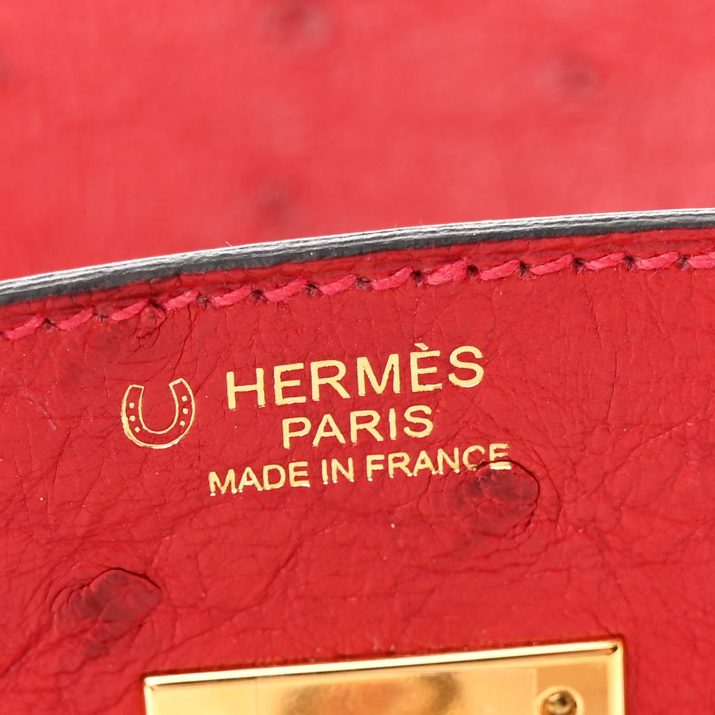Ostrich Horseshoe Birkin 30 Rouge Vif Parchemin