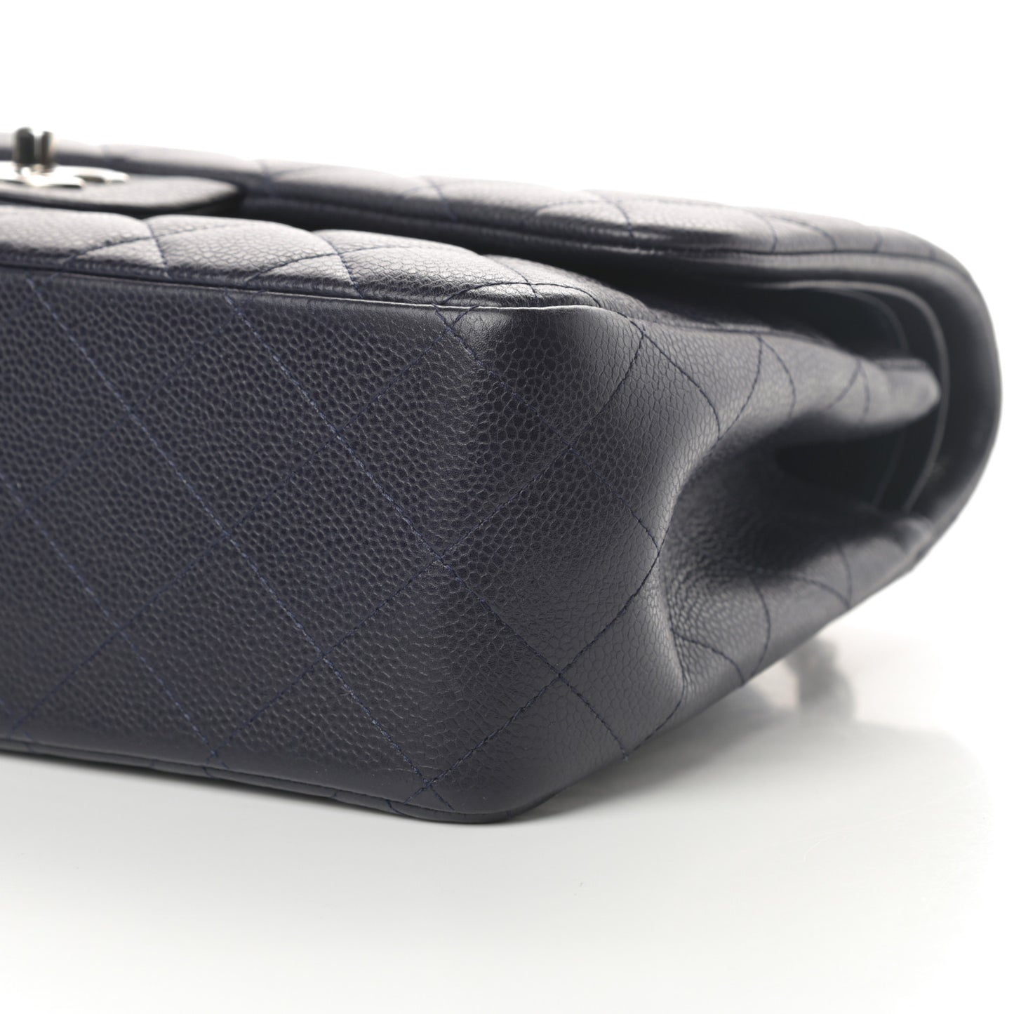 Caviar Quilted Jumbo Double Flap Navy Blue