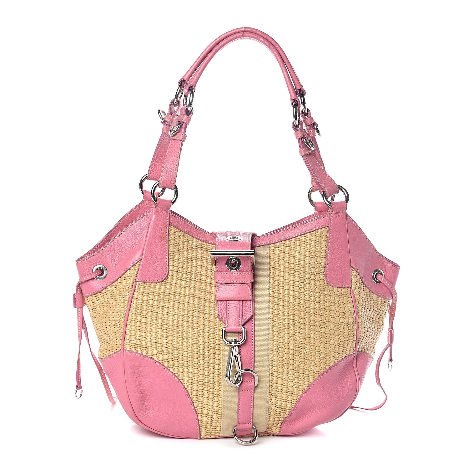 Prada Straw Vitello Daino Hobo Naturale Begonia 1 of 10