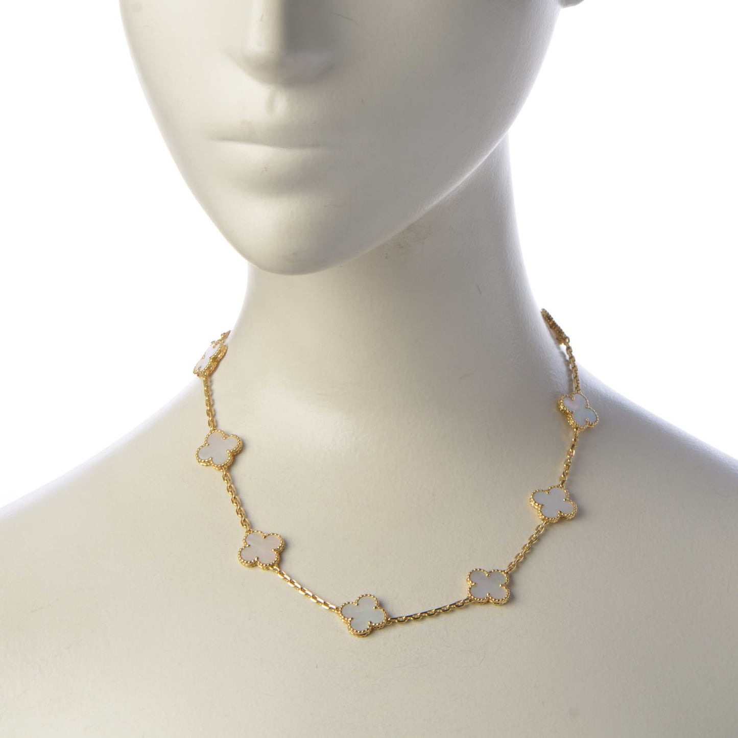 18K Yellow Gold Mother of Pearl 10 Motifs Vintage Alhambra Necklace
