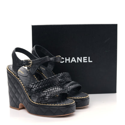 Chanel Calfskin Quilted Chain Around Wedge Sandals 41 Black 8 of 8