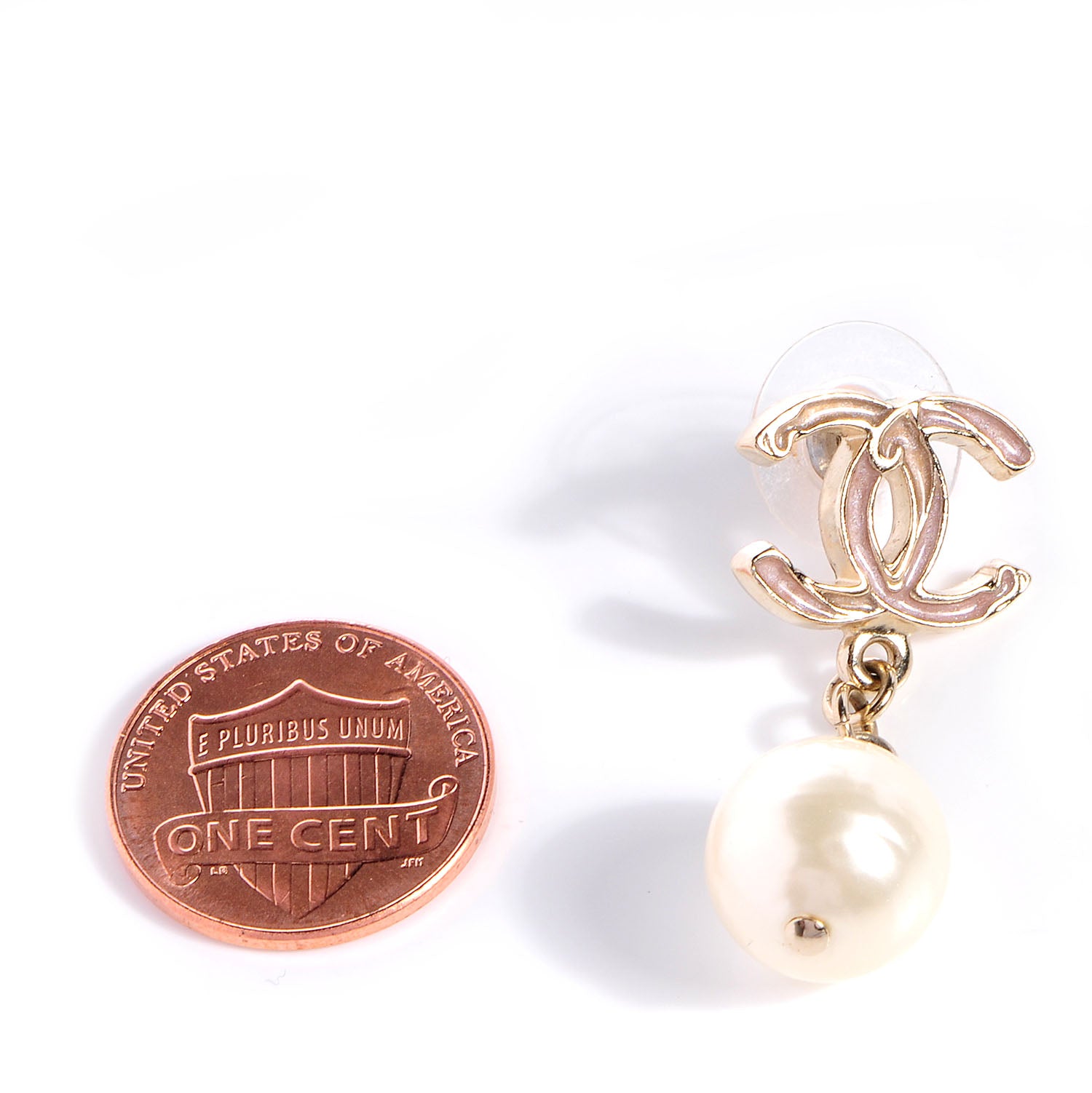Chanel Enamel CC Pearl Dangle Earrings Pink 2 of 5