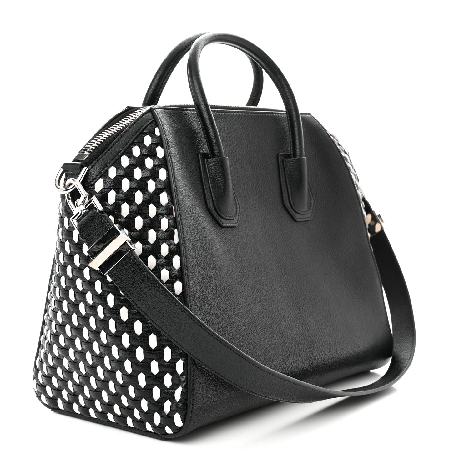 Givenchy Sugar Goatskin Woven Medium Antigona Black White 3 of 12
