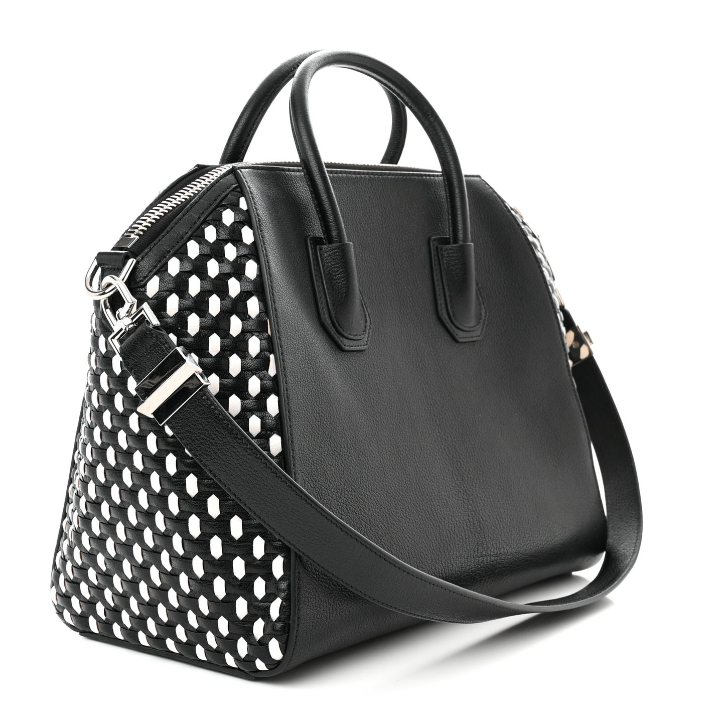 Sugar Goatskin Woven Medium Antigona Black White