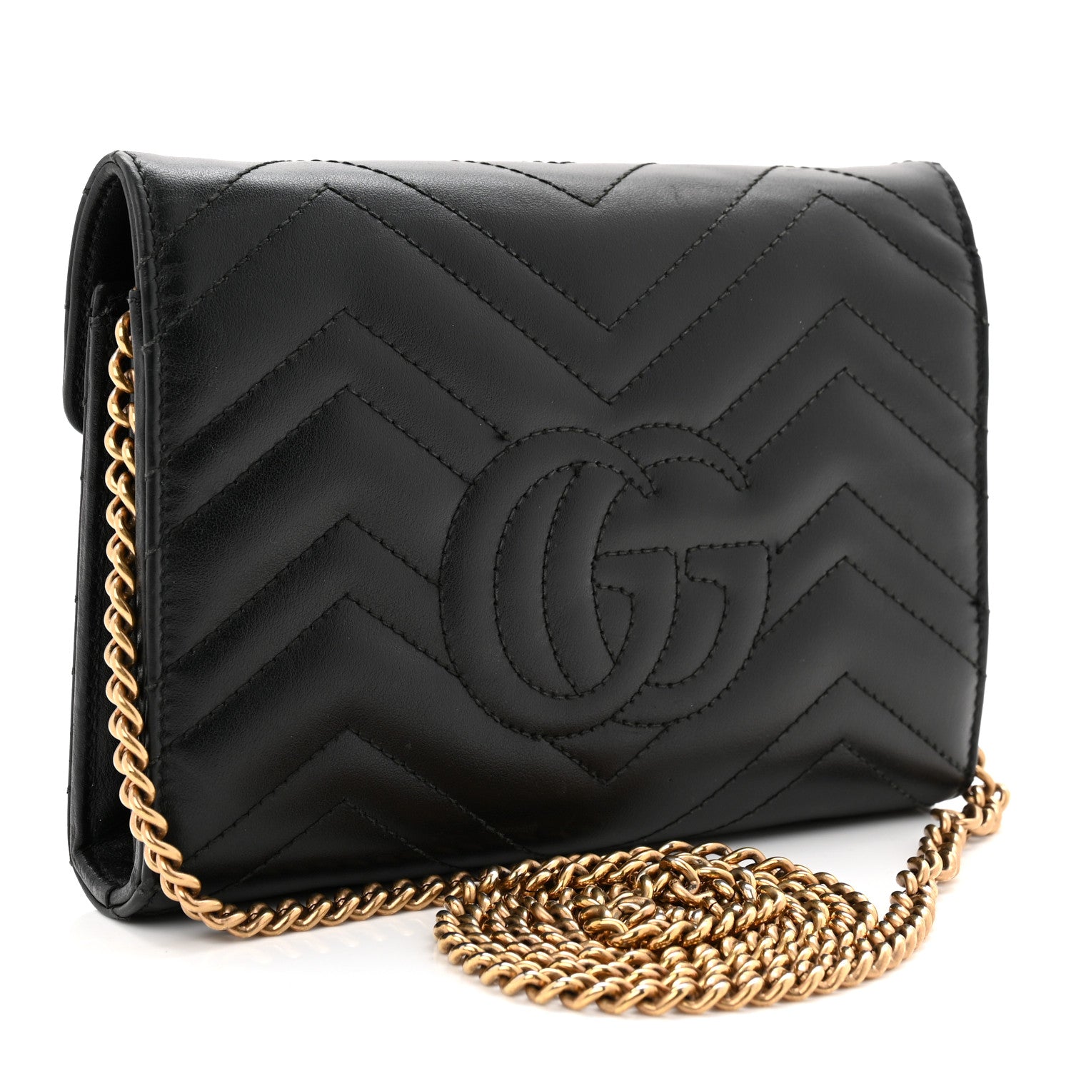 Gucci Calfskin Matelasse GG Marmont Chain Wallet Black 3 of 10