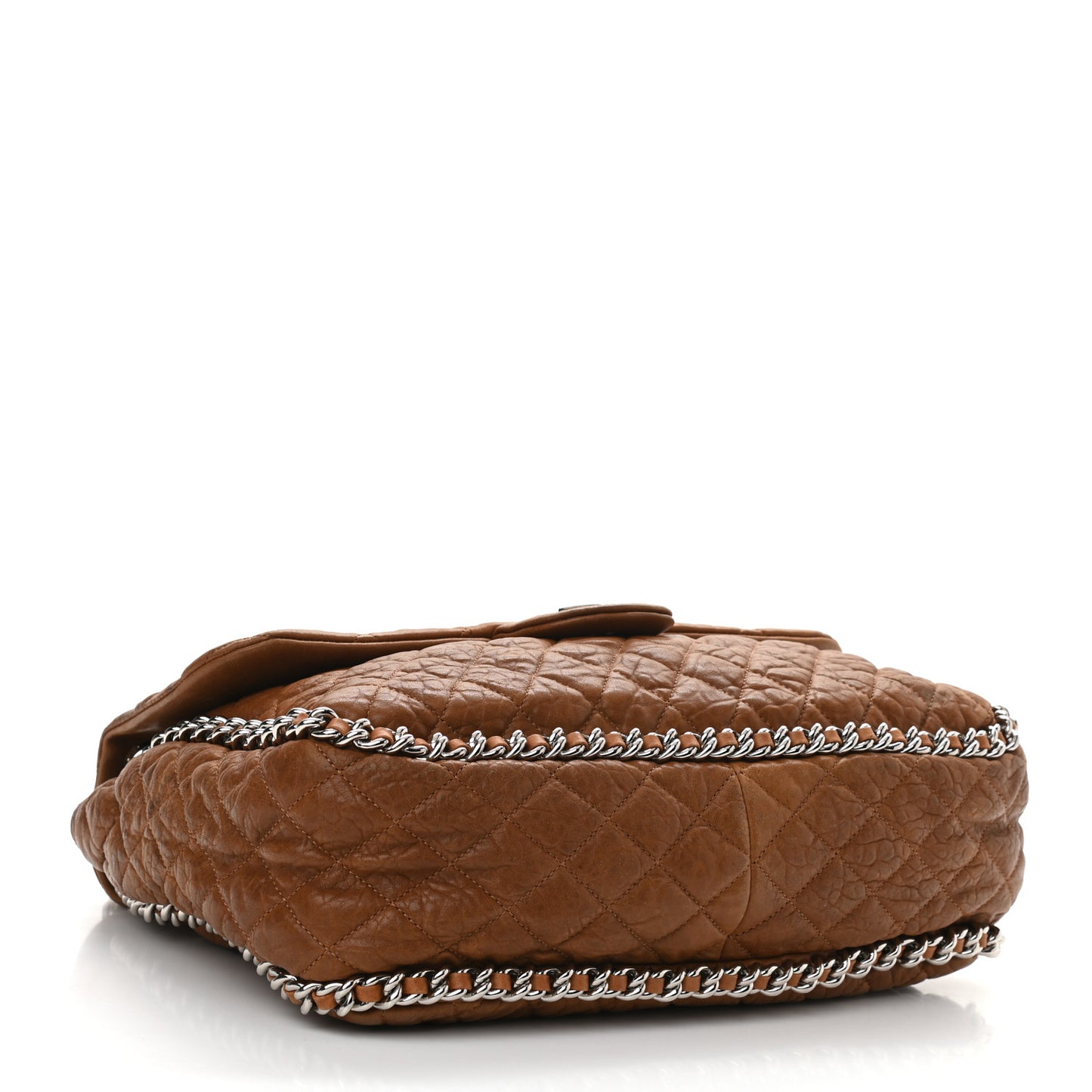 Washed Lambskin Quilted Chain Around Maxi Flap Brown