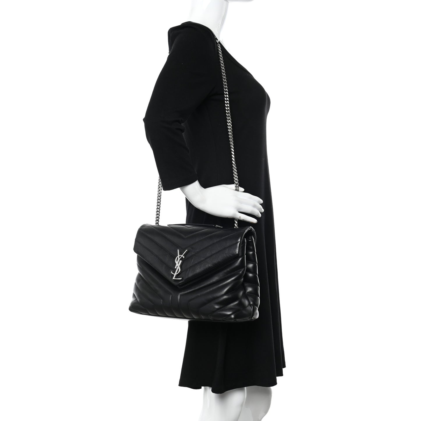 Calfskin Y Quilted Monogram Medium Loulou Chain Satchel Black