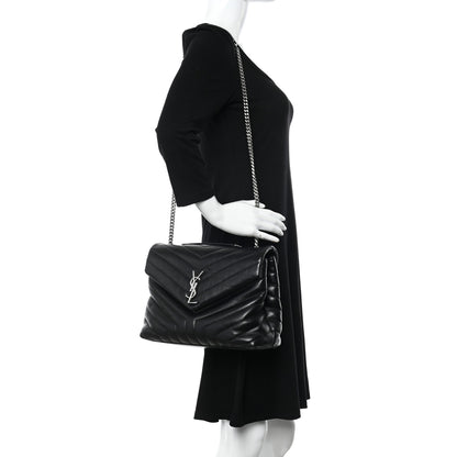 Saint Laurent Calfskin Y Quilted Monogram Medium Loulou Chain Satchel Black 2 of 13