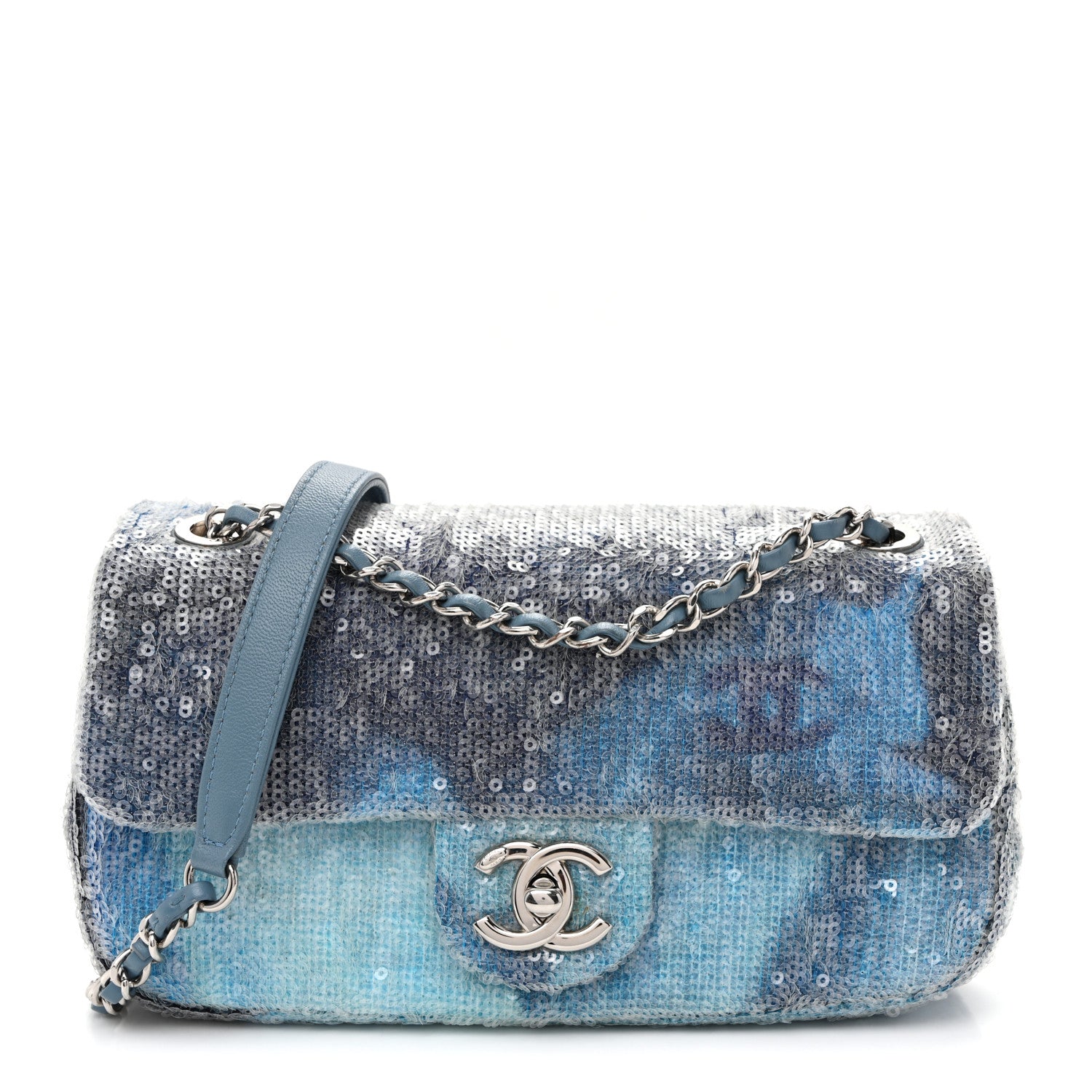 Chanel Sequin Mini Waterfall Flap Light Blue 1 of 10