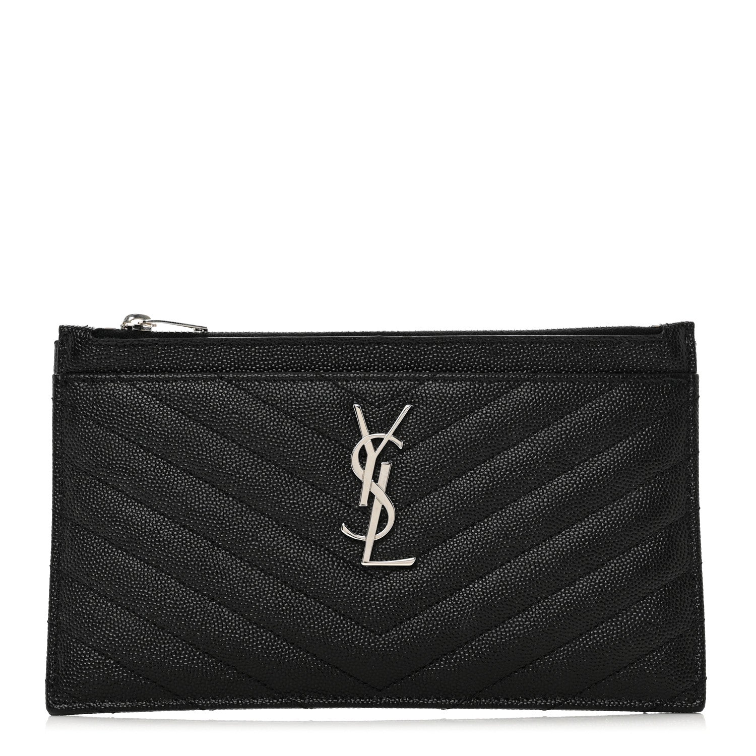 Saint Laurent Grain De Poudre Chevron Monogram Bill Pouch Black 1 of 8