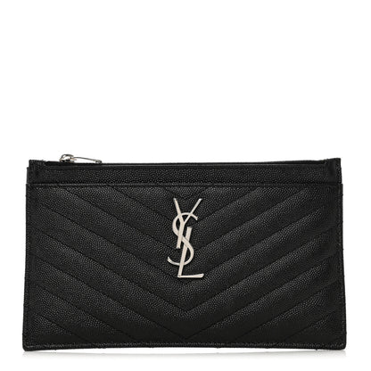 Saint Laurent Grain De Poudre Chevron Monogram Bill Pouch Black 1 of 8