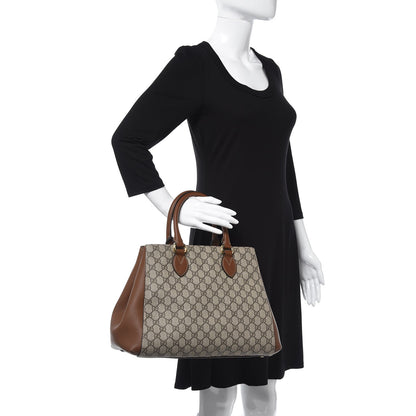 Gucci GG Supreme Monogram Moon Calfskin Top Handle Tote Bag Beige Ebony Tuscany 3 of 9