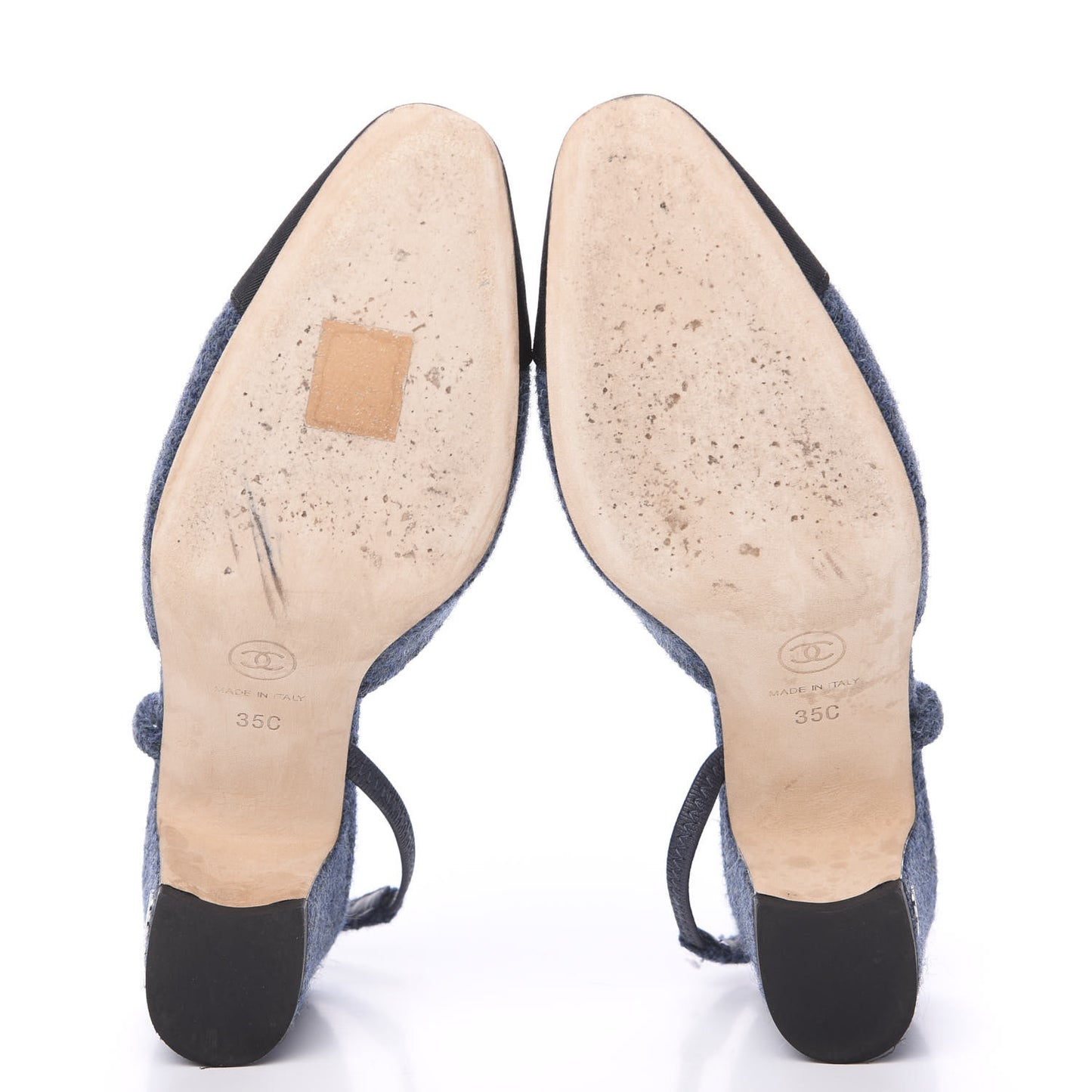 Tweed Grosgrain Cap Toe CC Slingback Pumps 35 Blue Black
