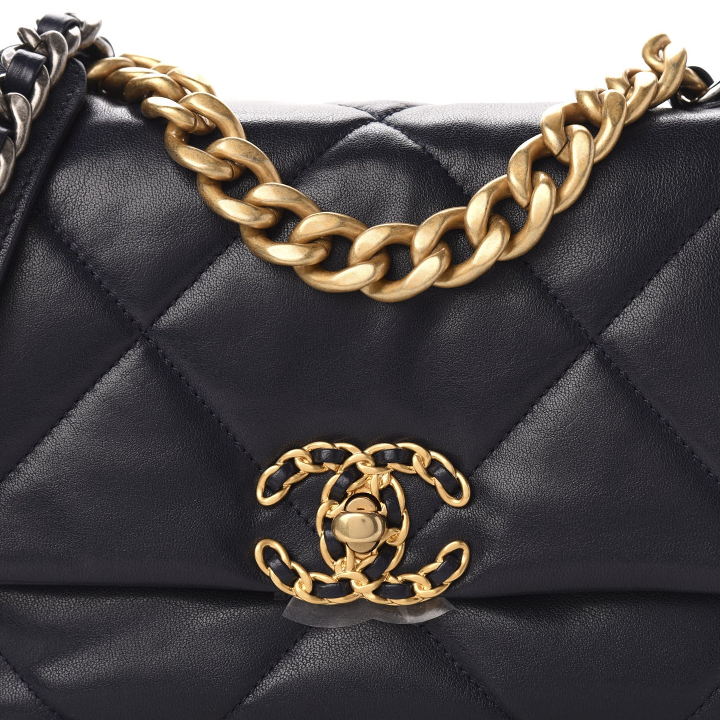Goatskin Quilted Medium Chanel 19 Flap Navy Blue