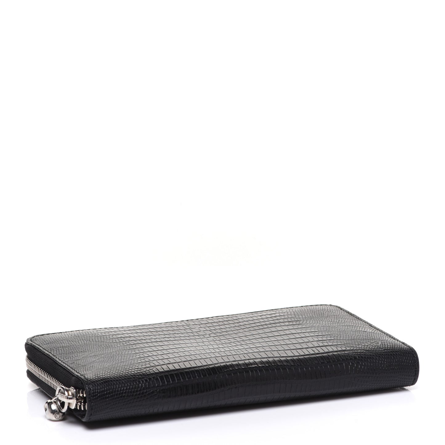 Calfskin Lizard Embossed Skull Continental Zip Wallet Black
