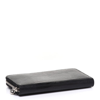 Alexander McQueen Calfskin Lizard Embossed Skull Continental Zip Wallet Black 4 of 7