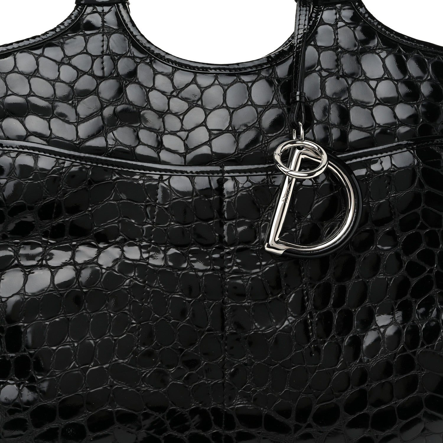 Christian Dior Patent Crocodile Embossed 61 Tote Black 8 of 10