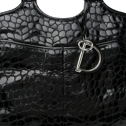 Christian Dior Patent Crocodile Embossed 61 Tote Black 8 of 10