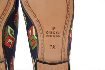 Gucci Satin Lambskin Mini GG Wallpaper Mens Brixton Horsebit Loafers 7.5 Royal Blue Blue Agata 7 of 9