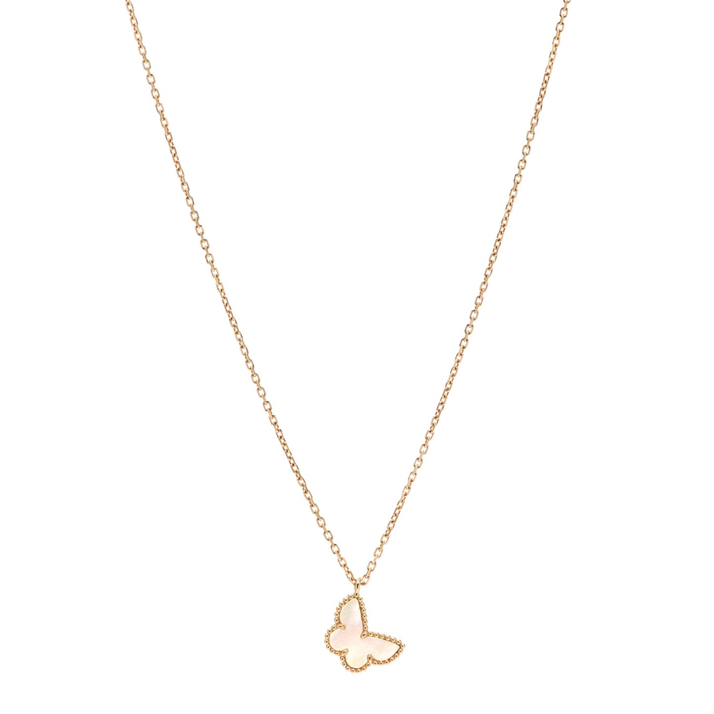 18K Yellow Gold Mother of Pearl Sweet Alhambra Butterfly Pendant Necklace