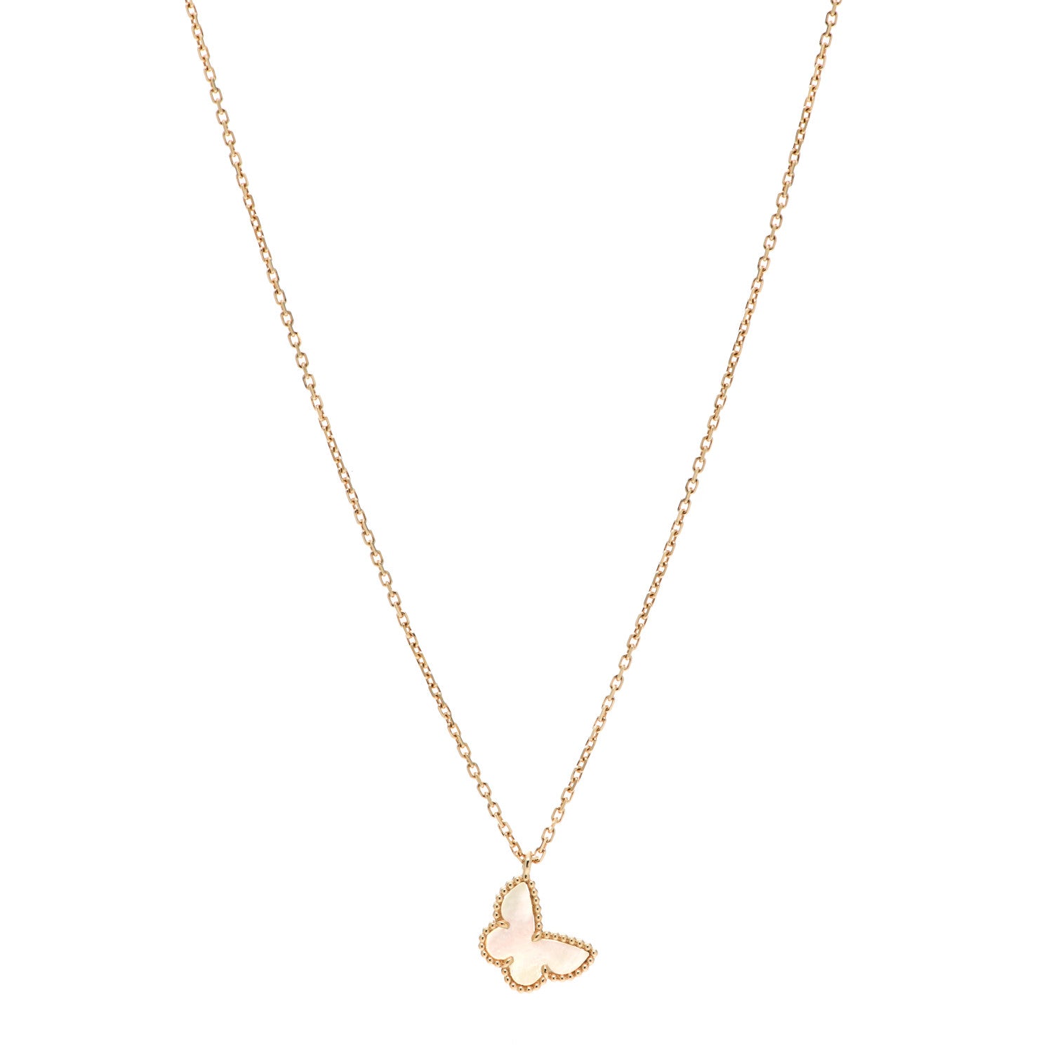 Van Cleef & Arpels 18K Yellow Gold Mother of Pearl Sweet Alhambra Butterfly Pendant Necklace 1 of 6