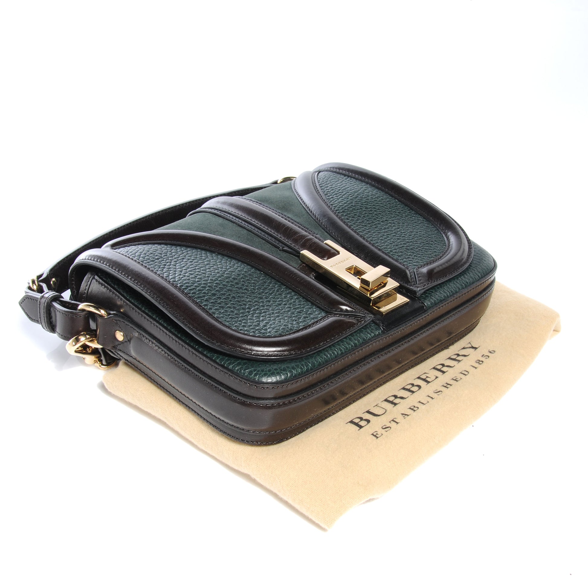 Burberry Leather Suede Brickfield Shoulder Bag Green 4 of 11