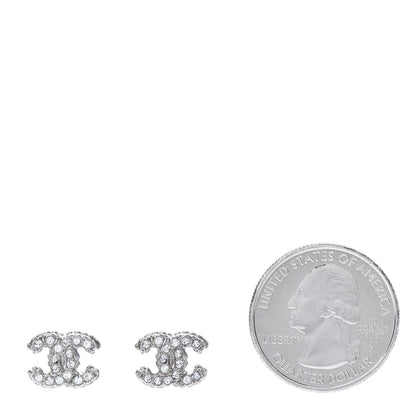 Chanel Crystal Mini Timeless CC Earrings Silver 2 of 5
