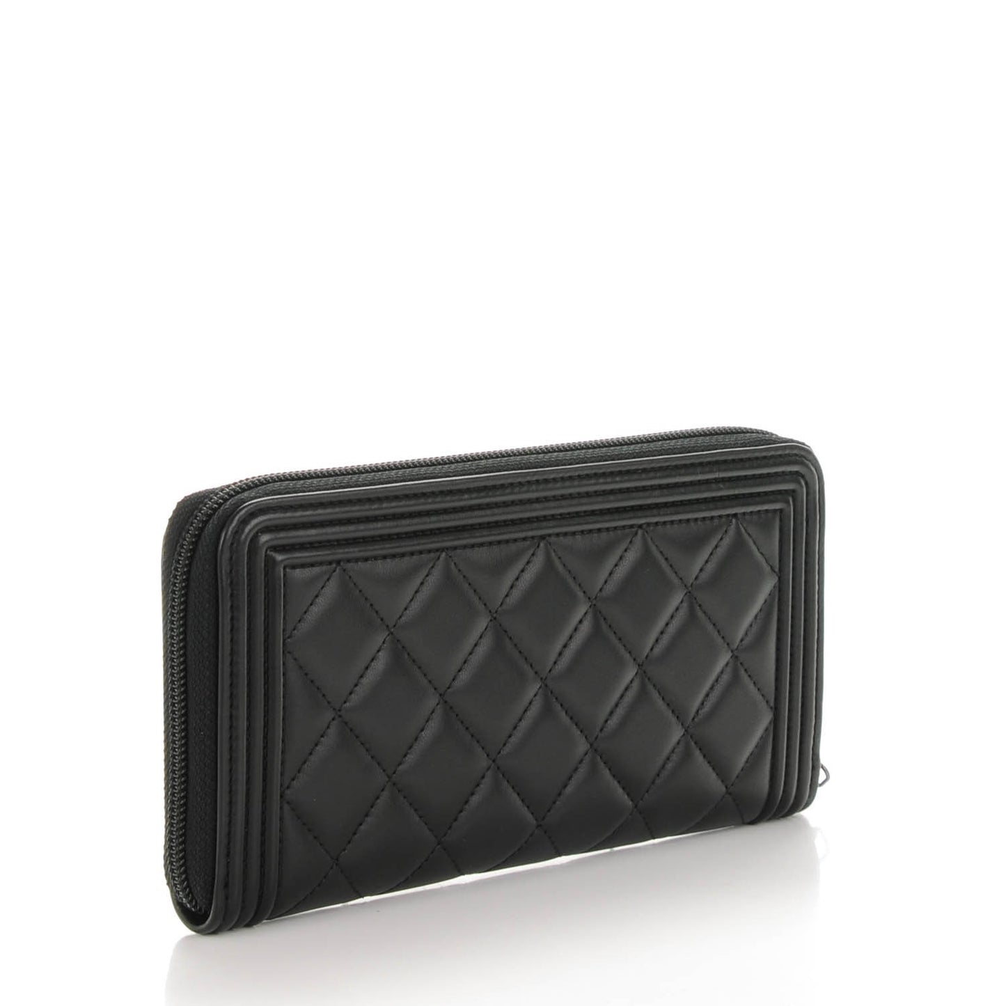 Lambskin Quilted Boy Zip Around Wallet Black