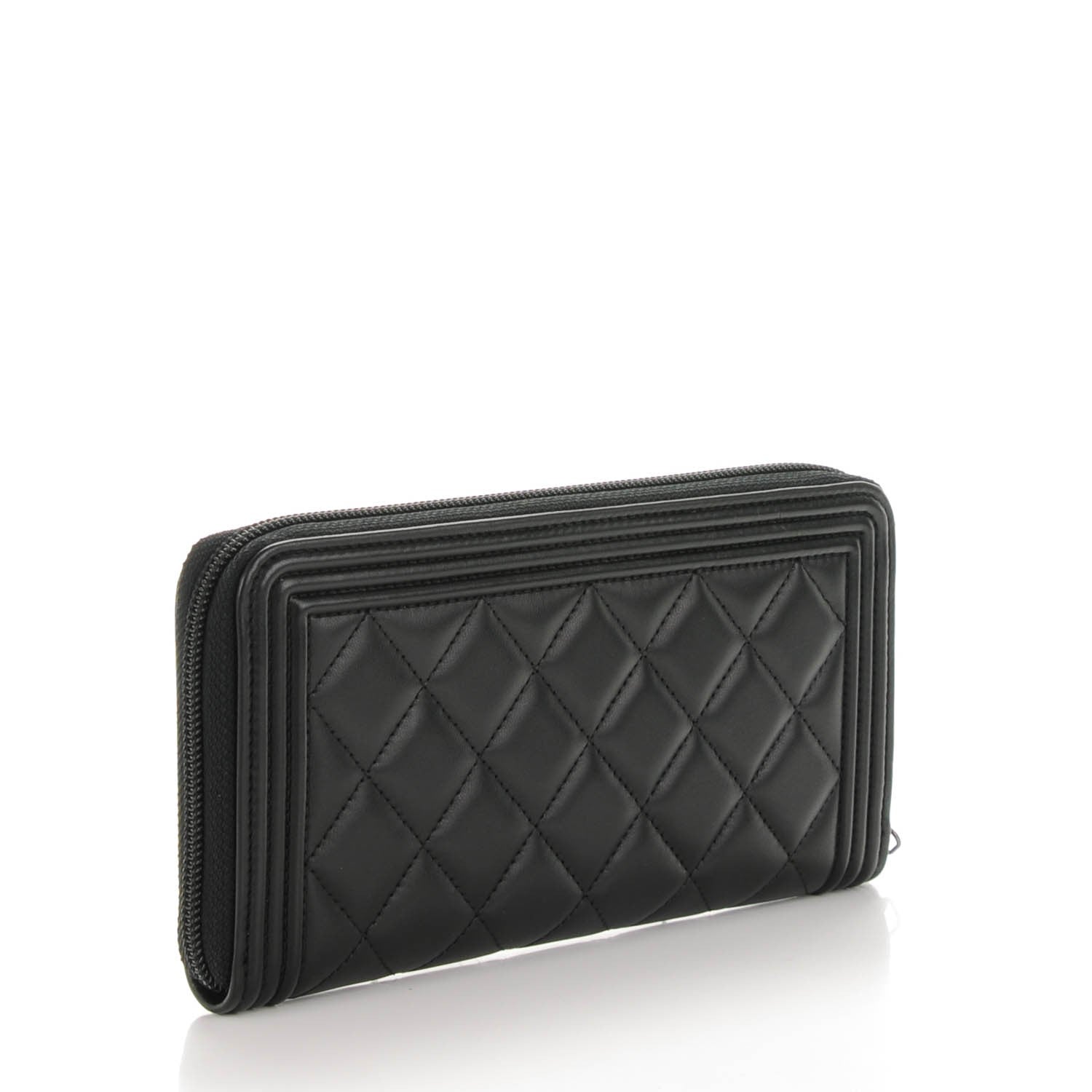 Chanel Lambskin Quilted Boy Zip Around Wallet Black 3 of 8