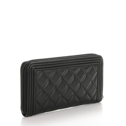 Chanel Lambskin Quilted Boy Zip Around Wallet Black 3 of 8