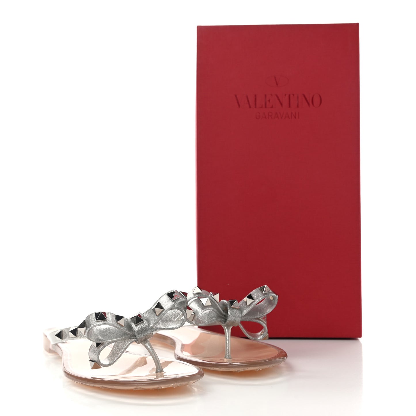 PVC Jelly Glitter Rockstud Bow Thong Sandals 37 Silver