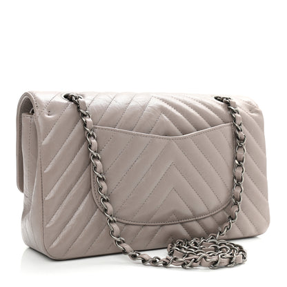 Chanel Iridescent Calfskin Chevron Quilted Medium Double Flap Grey 3 of 10