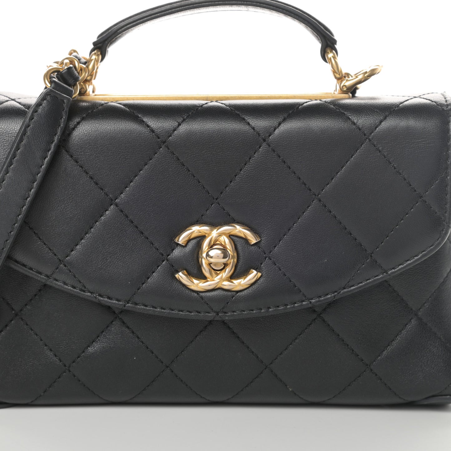 Lambskin Quilted Mini Trendy Spirit Top Handle Flap Black