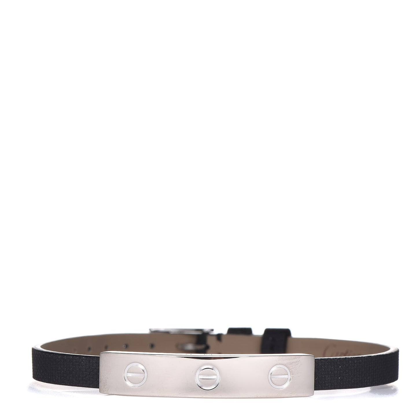 18K White Gold Calfskin 3 Motif LOVE Bracelet Black