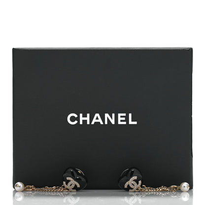 Chanel Resin Crystal Pearl CC Heart Chain Drop Earrings Black Gold 5 of 5