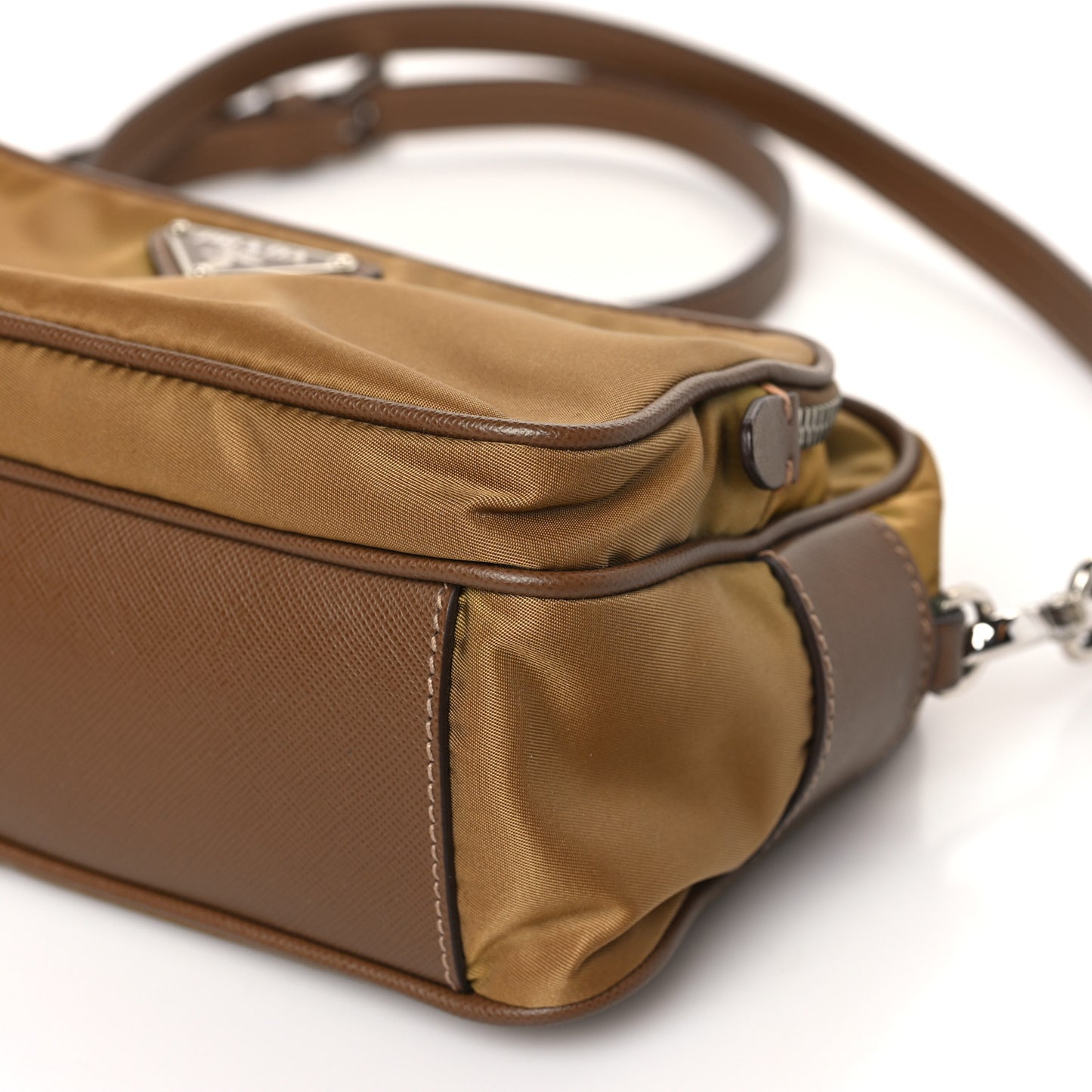 Nylon Saffiano Vela Double Zip Crossbody Bag Tabacco