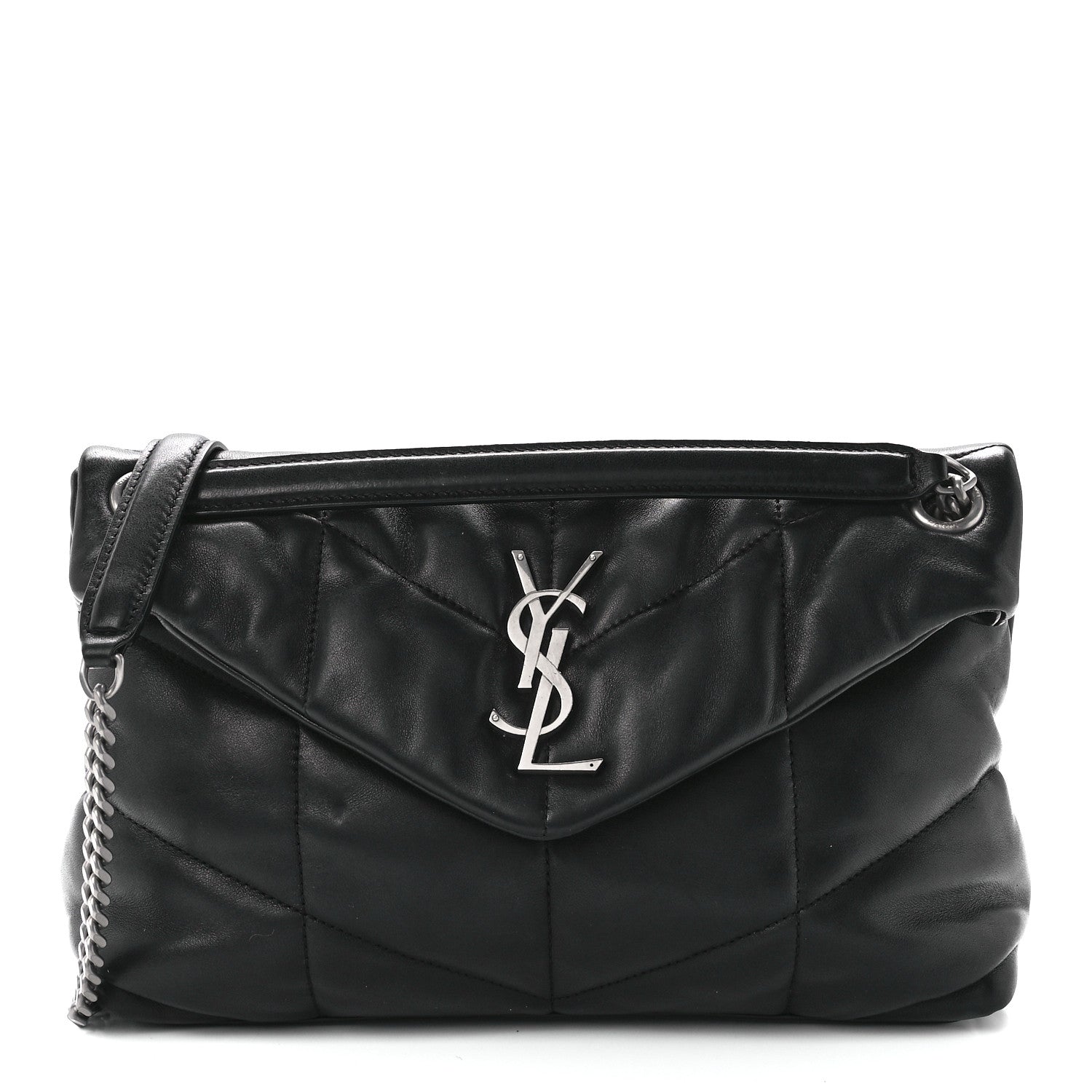 Saint Laurent Lambskin Quilted Small Loulou Puffer Monogram Chain Satchel Black 1 of 12