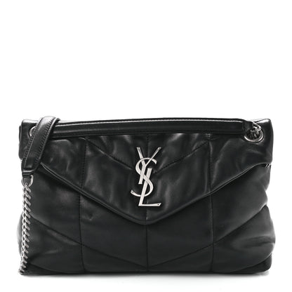 Saint Laurent Lambskin Quilted Small Loulou Puffer Monogram Chain Satchel Black 1 of 12
