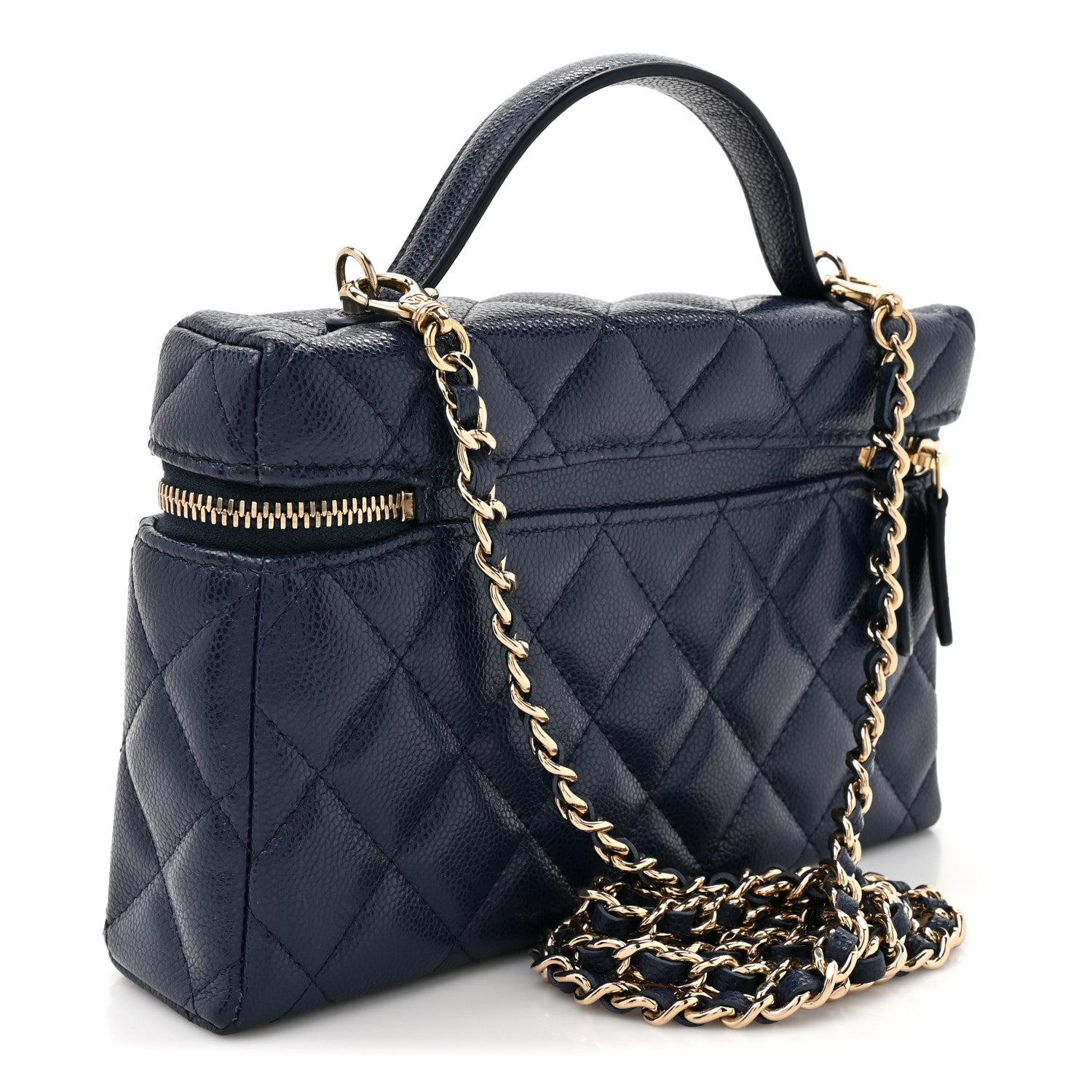 Chanel Caviar Quilted Top Handle Slim Vanity With Chain Navy 2 of 9