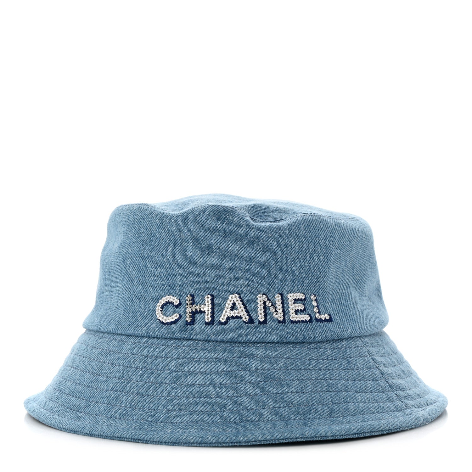 Chanel Denim Sequin Cloche Logo Bucket Hat S Blue 1 of 8