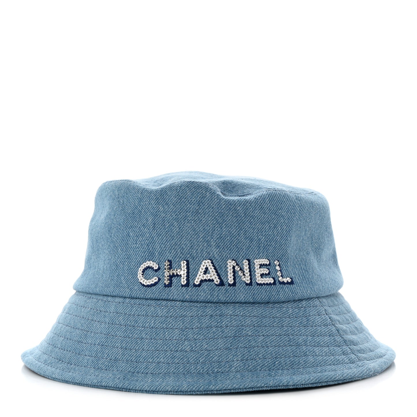 Denim Sequin Cloche Logo Bucket Hat S Blue