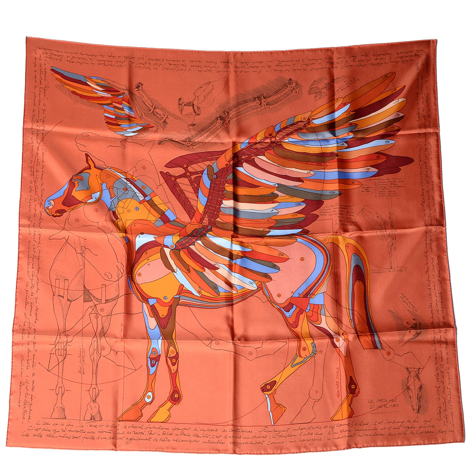 Hermes Silk Le Pegase Scarf 90 Terracotta Bleu Bordeaux 2 of 7