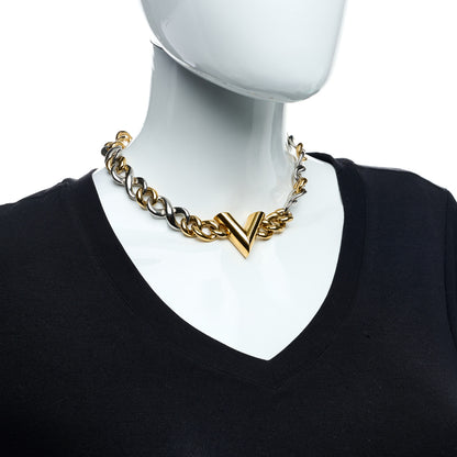 Louis Vuitton V Chain Necklace Silver Gold 2 of 4