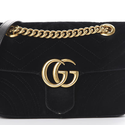 Gucci Velvet Matelasse Mini GG Marmont Shoulder Bag Black 7 of 20