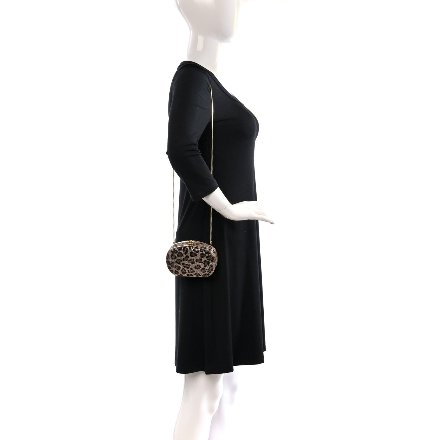 Crystal Minaudiere Leopard Clutch Black Brown
